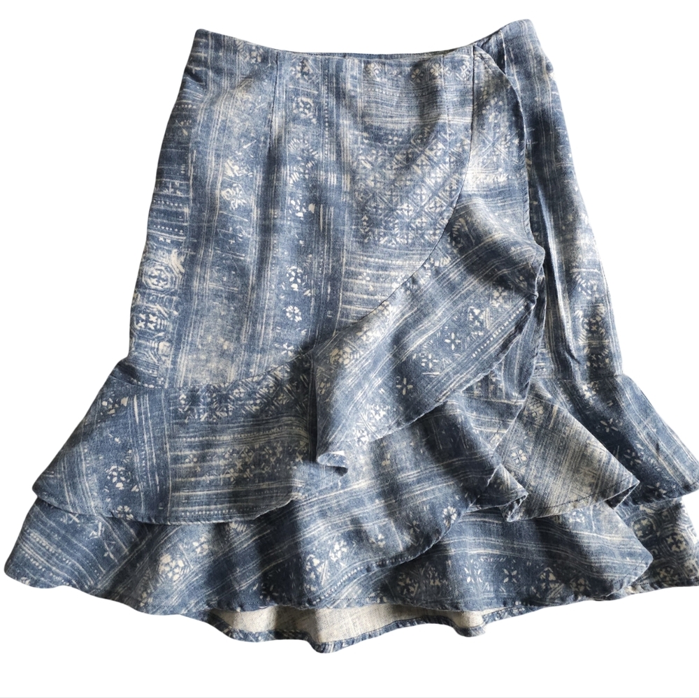 Lauren Jeans Co Ralph Lauren Womens Boho Linen Cotton Blue Ruffle Hem Skirt Sz 4 - Picture 14 of 14